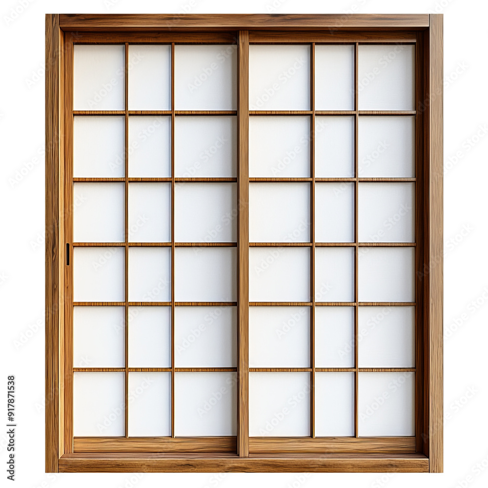 Traditional Japanese shoji door with wooden frame and rice paper panels on a transparent background clipart isolate Traditional Japanese shoji door with wooden frame and rice paper panels on a transparent background clipart isolate