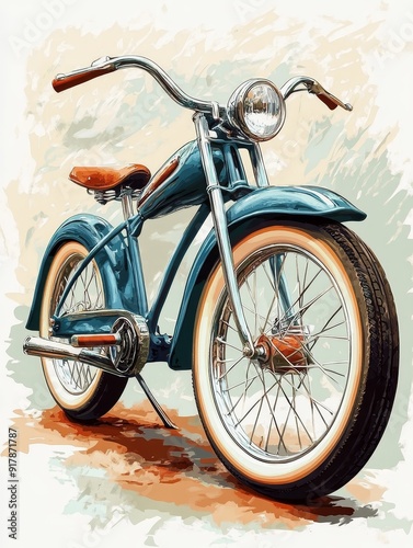 Vintage Blue Motorcycle Illustration photo