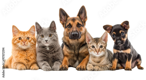 Group of pets isolate on transparent background. photo