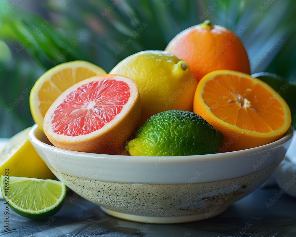 Colorful Citrus Fruits Arranged in a Bowl with Copy Space Colorful Citrus Fruits Arranged in a Bowl with Copy Space