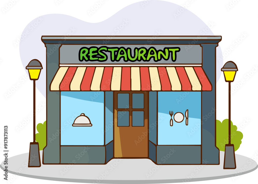 boy eating ice crRestaurant cafe front flat style Vector illustration building exterioream-01