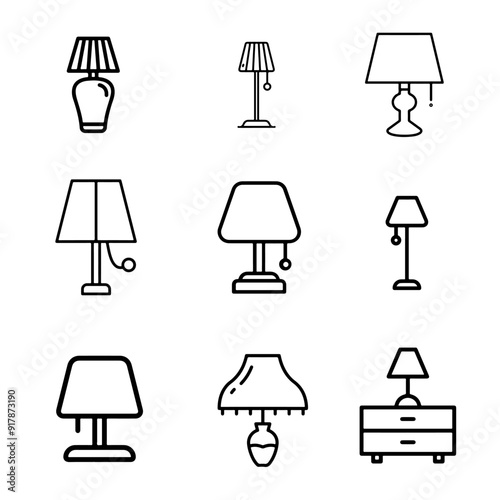 lamp vector, wall lamp, desk lamp, floor lamp, decorate  icon set

