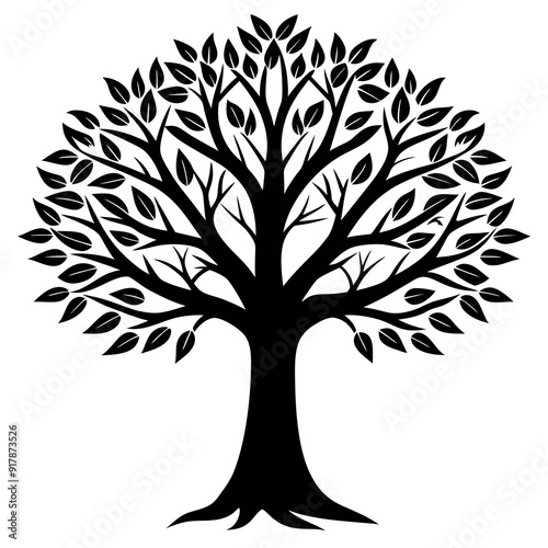 Tree Silhouette, Black and White, Vector Illustration, Nature Art, Environmental Design