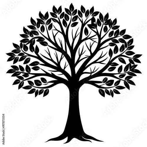 Tree Silhouette, Black and White, Vector Illustration, Nature Art, Environmental Design