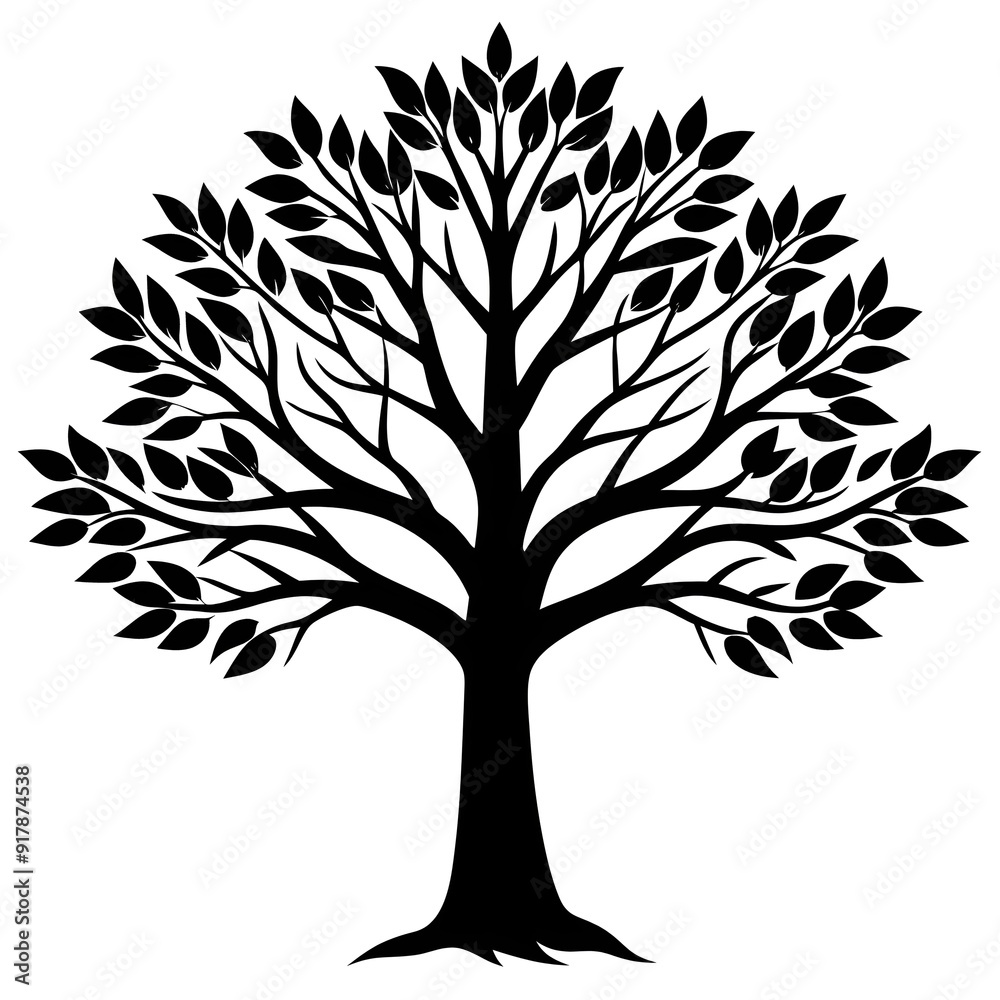 Tree Silhouette, Black and White, Vector Illustration, Nature Art, Environmental Design Tree Silhouette, Black and White, Vector Illustration, Nature Art, Environmental Design
