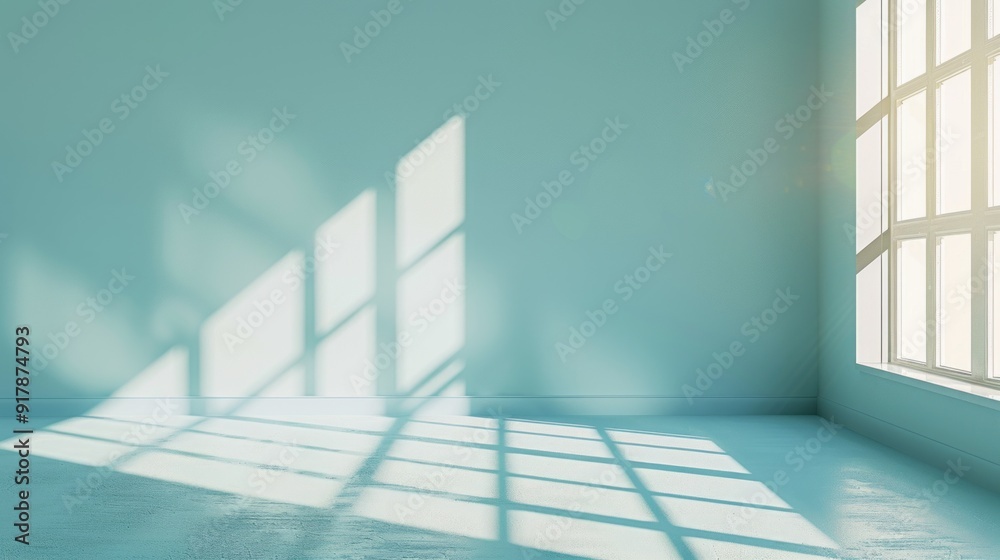 Fototapeta premium A large window in a room with a blue wall