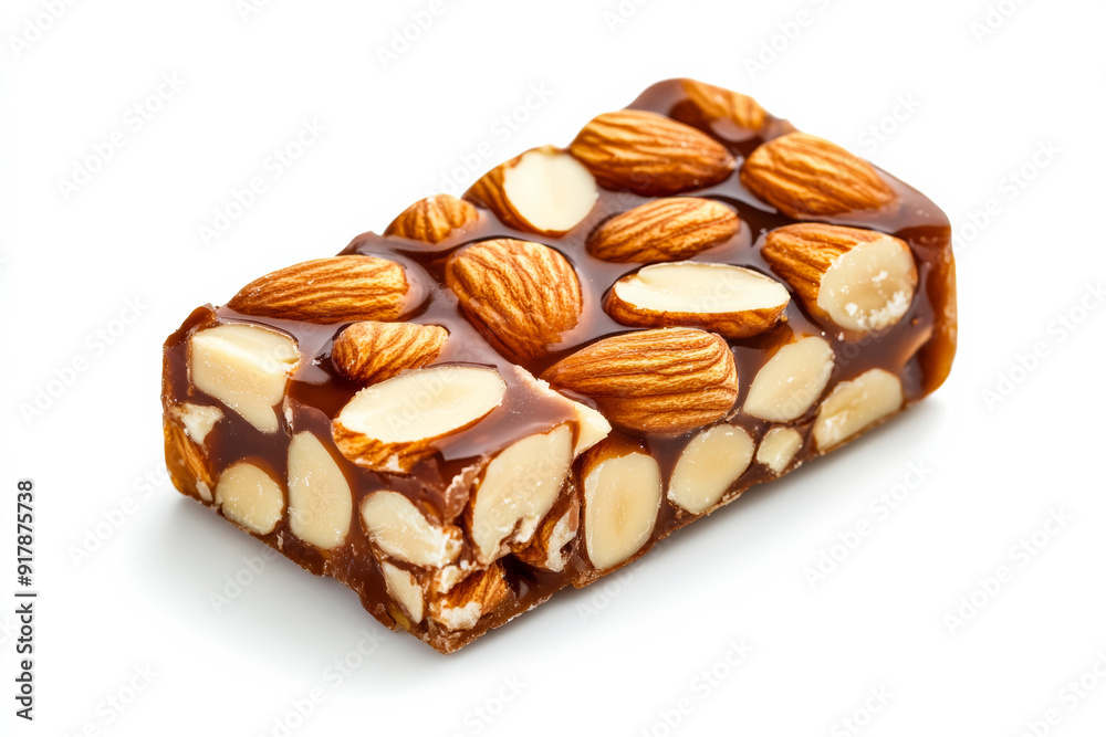 Spanish turron with almonds and honey for Christmas isolated on white background Spanish turron with almonds and honey for Christmas isolated on white background