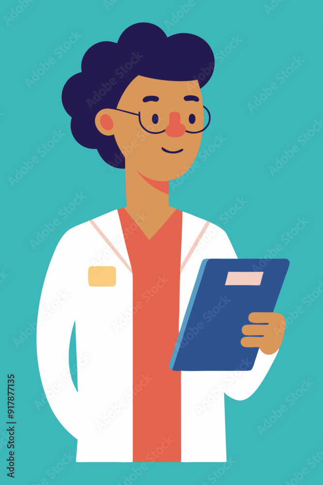 Medical professionals review patient information on a digital tablet, flat vector illustration Medical professionals review patient information on a digital tablet, flat vector illustration