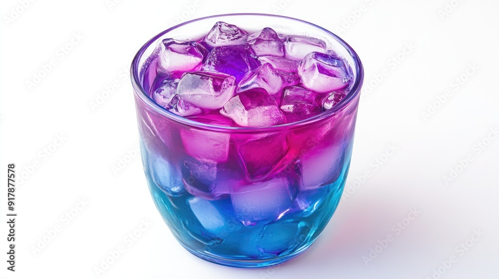 Whimsical anime drink in a bright cup with ice cubes, isolated on a clean white background Whimsical anime drink in a bright cup with ice cubes, isolated on a clean white background