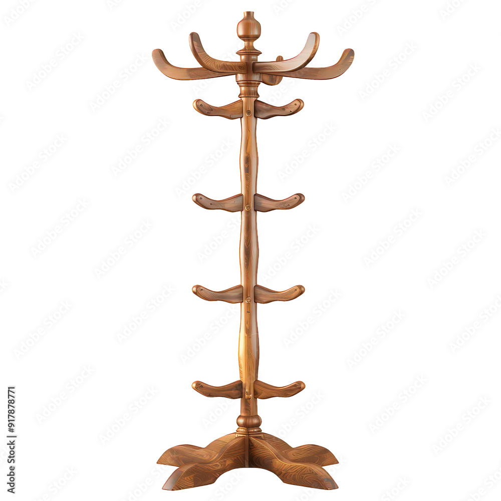 Modern Wooden Standing Coat Rack - Home Decor Element Isolated on White Background Modern Wooden Standing Coat Rack - Home Decor Element Isolated on White Background