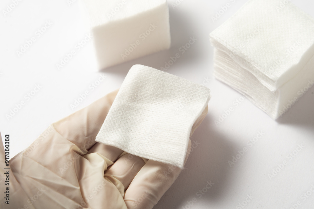 Lot of sterile cleansing swabs, nonwoven swab in hand in glowes Lot of sterile cleansing swabs, nonwoven swab in hand in glowes