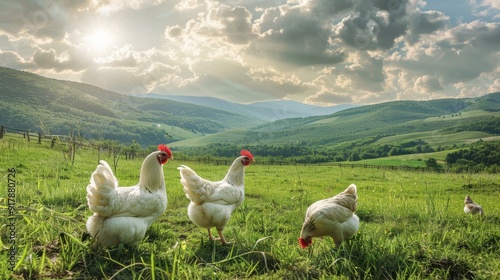 The chickens in the meadow