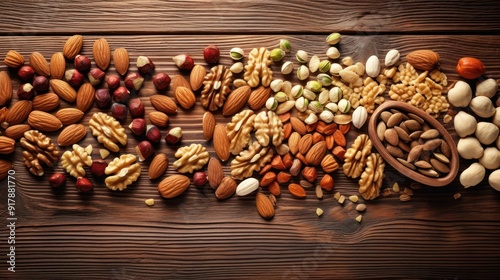 A collection of various nuts and seeds like almonds, photo