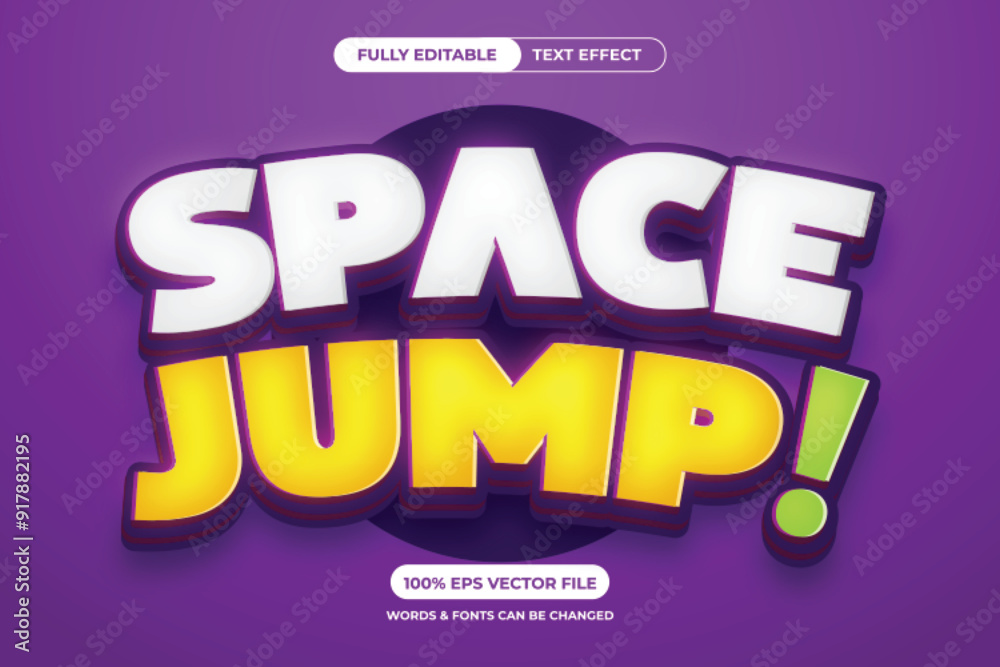 3D text effect design with space and jump text, editable, colorful, and futuristic look. 3D text effect design with space and jump text, editable, colorful, and futuristic look.