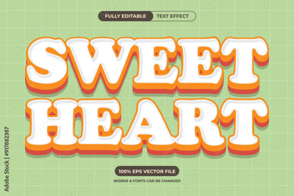 Obraz premium Sweet Heart Text effect with retro and vintage 3d design. Editable vector file with customizable words and fonts.