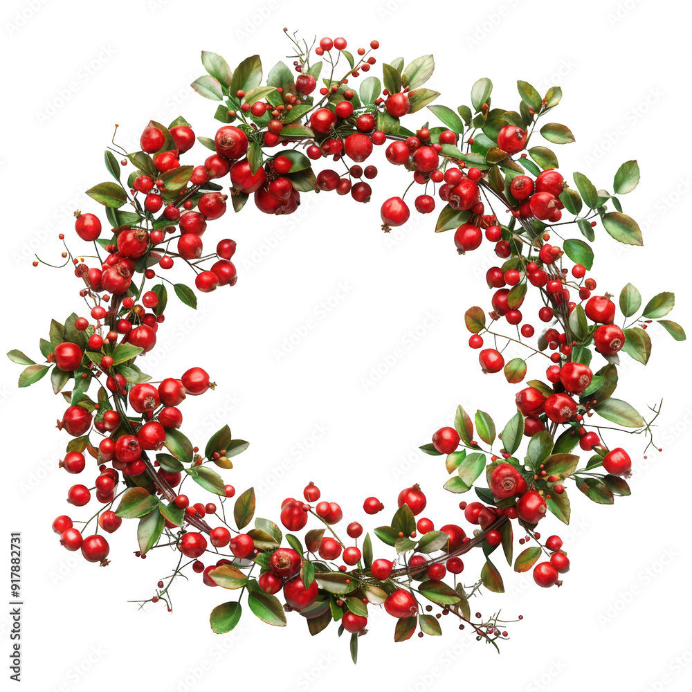 Festive Seasonal Wreath with Berries for Holiday Decor, Photorealistic Design on White Background Festive Seasonal Wreath with Berries for Holiday Decor, Photorealistic Design on White Background