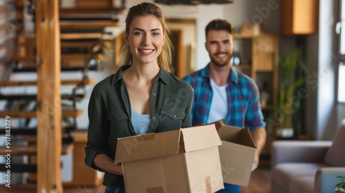 The couple carrying boxes