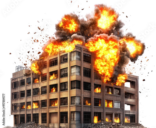 building explosion isolated on transparent background