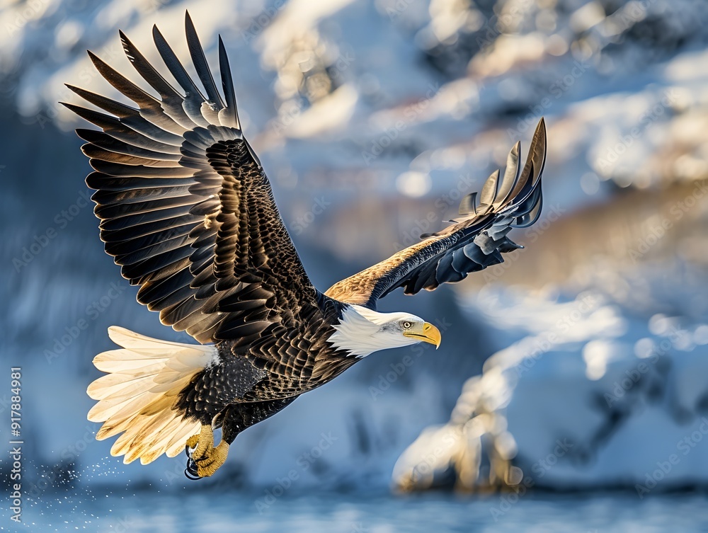 Obraz premium Majestic Bald Eagle in Powerful Mid Flight Capture