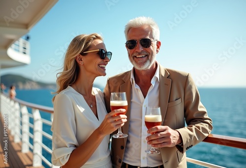 Joyful Elderly Couple Sailing on a Cruise Ship: A Picture of Retirement Bliss