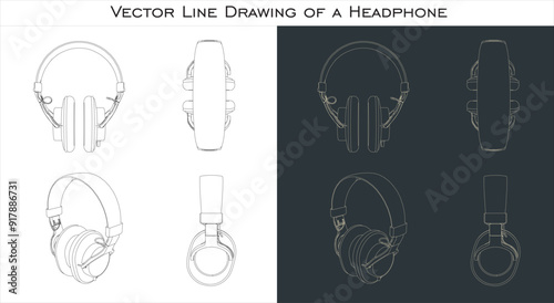 set headphone vector line drawing for sound monitoring