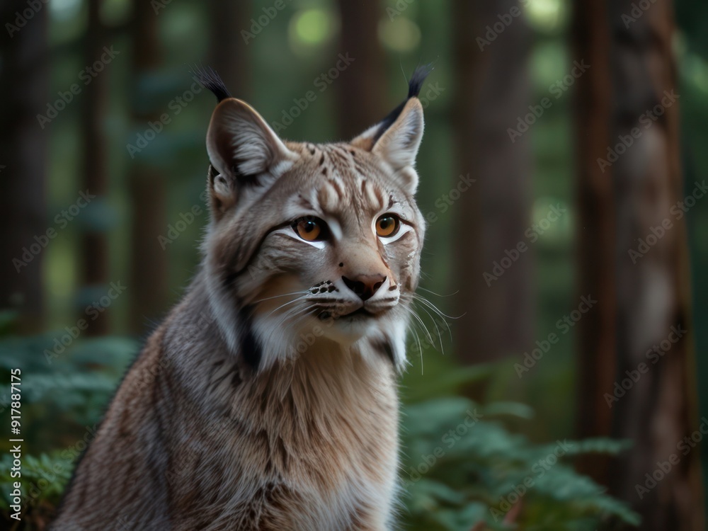 Naklejka premium Majestic Lynx in a Tranquil Forest Setting at Twilight