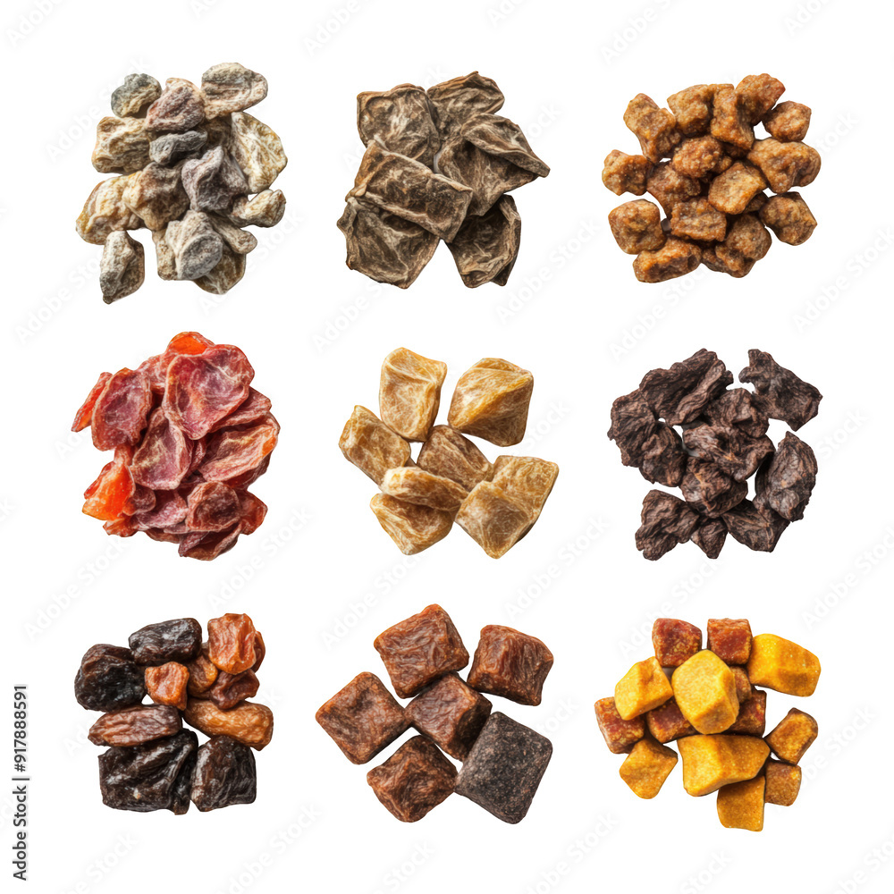 Obraz premium Selection Of Freeze-Dried Pet Food On Transparent Png Background For Alternative Food Products . Generative ai
