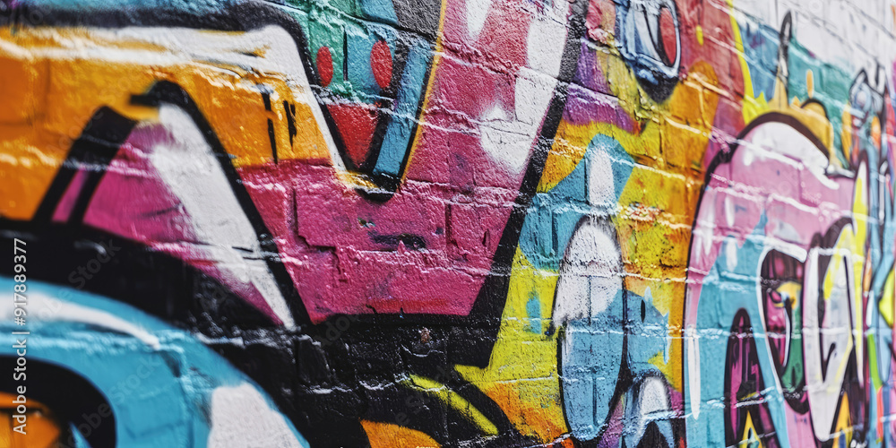 Creative colored graffiti on the wall of an apartment building. Street art, artist casual Creative colored graffiti on the wall of an apartment building. Street art, artist casual
