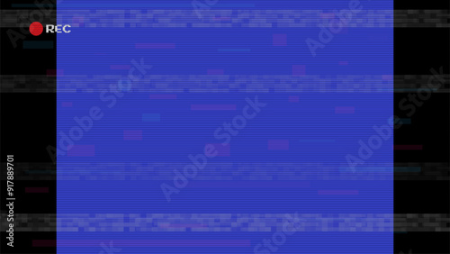 Retro CCTV or VHS video noise background Vintage horizontal scan lines with vignette border. Grunge