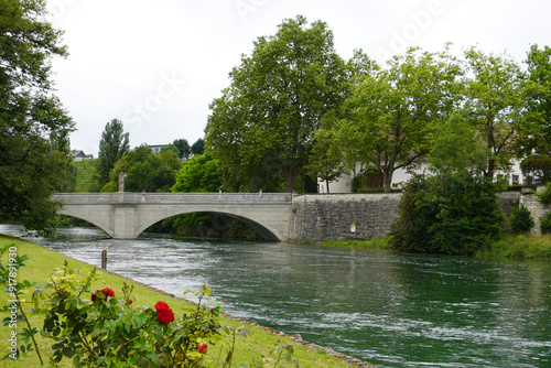 Blick auf die Brücke um auf die Klosterinsel Rheinau zu kommen photo