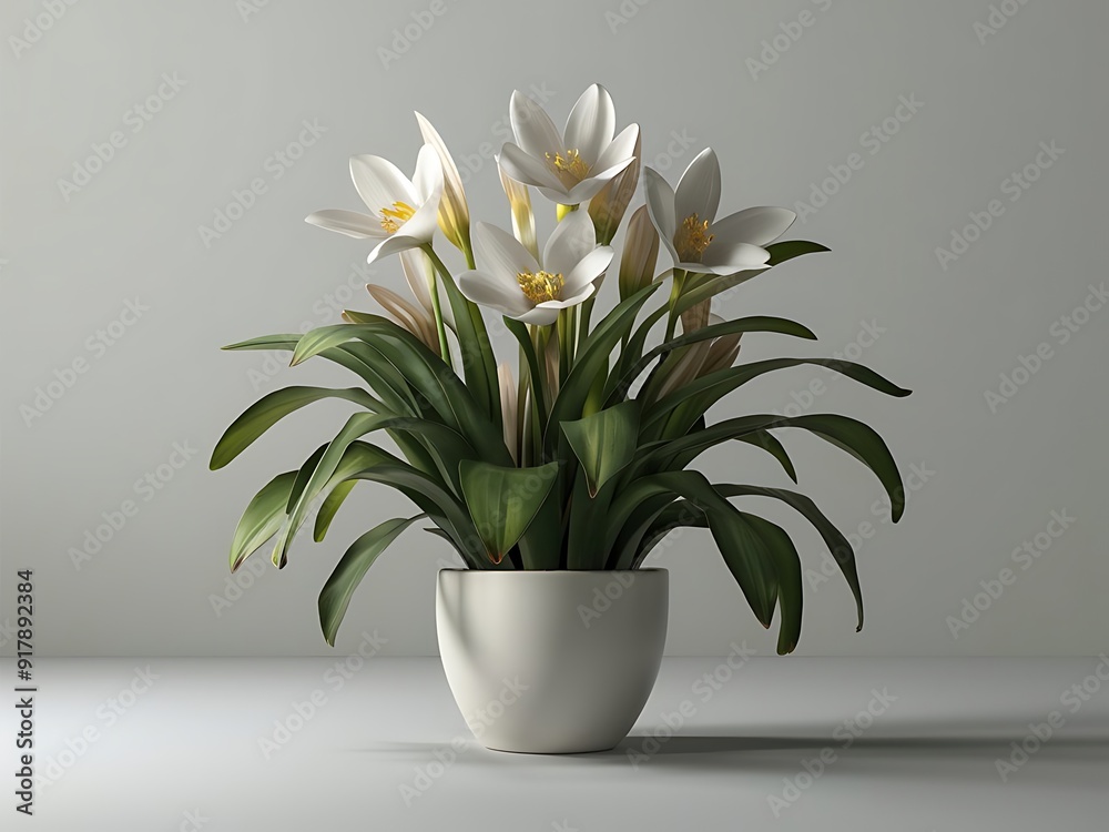 Beautiful Flower Plant Is Set Against a Plain Gray Background Beautiful Flower Plant Is Set Against a Plain Gray Background