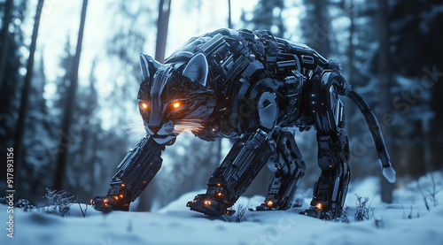 Stealth Technology: A High-Tech Robot Lynx as a Hunter in the Shadows photo