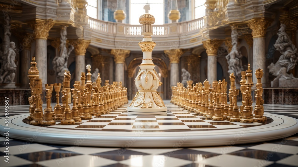 Fototapeta premium Photograph of a chess game played on a marble chessboard