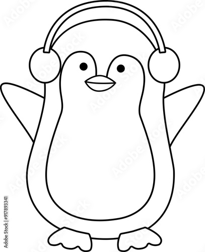 Cute Christmas penguin outline.
Cute Christmas penguin coloring page isolated.