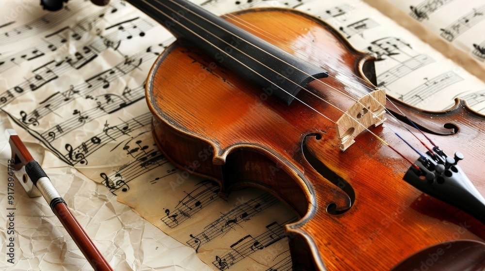 Fototapeta premium Violin on Sheet Music.