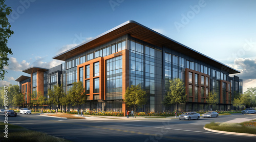 Wallpaper Mural Rendering of a Multi-Story Building with a Sawtooth Roof Structure Torontodigital.ca