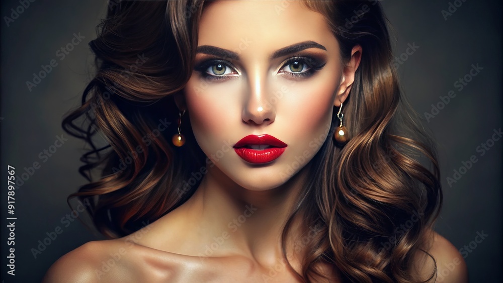 Glamorous young woman with flawless skin and bold red lips, perfectly applied makeup, and luscious eyelashes, exuding confidence and sophistication. Glamorous young woman with flawless skin and bold red lips, perfectly applied makeup, and luscious eyelashes, exuding confidence and sophistication.
