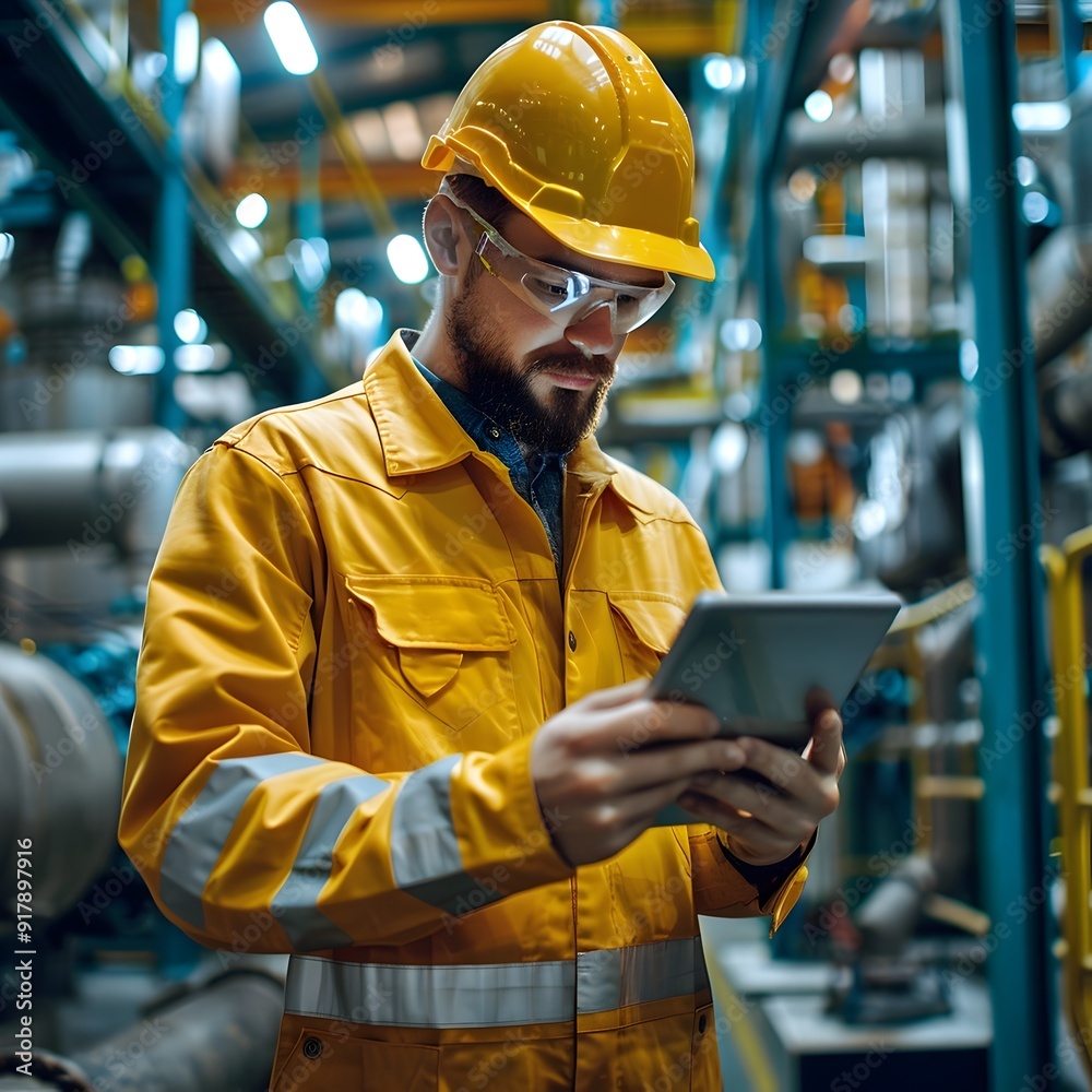 Tech savvy Industrial Worker Using Tablet in Modern Factory Setting Showcasing Industry Concept Tech savvy Industrial Worker Using Tablet in Modern Factory Setting Showcasing Industry Concept