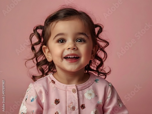 Adorable baby girl smile wear cute dress in studio