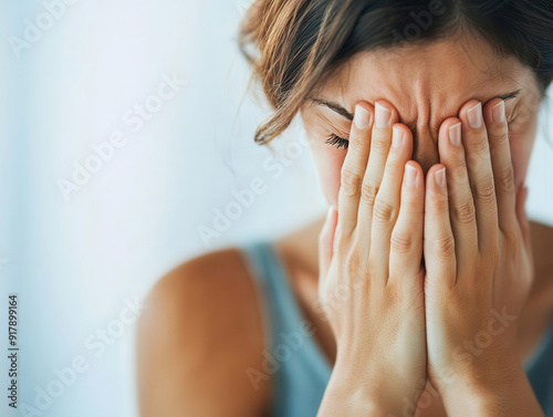 Closeup of a person covering their face, Shame and Depression, emphasizing the feelings of guilt that can accompany depressive symptoms photo