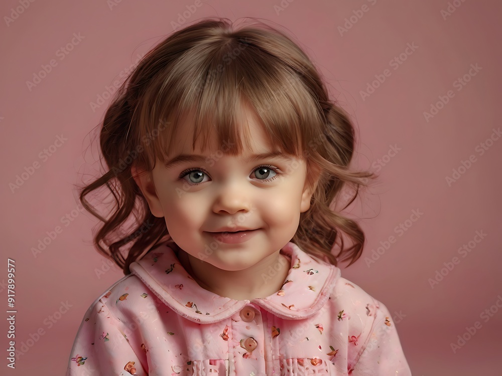 Adorable baby girl wear pink cute dress in studio Adorable baby girl wear pink cute dress in studio