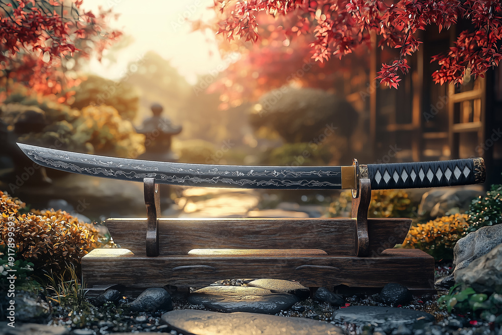 Autumn's Tranquil Blade: A Katana's Sunset Reverie - Generative AI Autumn's Tranquil Blade: A Katana's Sunset Reverie - Generative AI