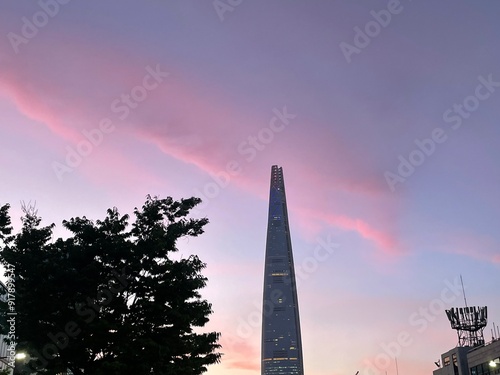 Canvas Print Sunset in Seoul with Tower View