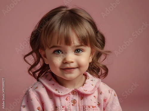 Adorable baby girl wear pink cute dress in studio