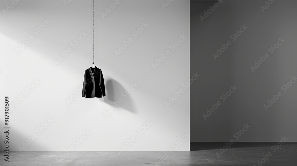 Minimalist interior design with hanging jacket. Minimalist interior design with hanging jacket.