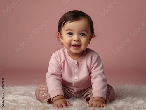 Potrait of cute boy baby smile in studio background