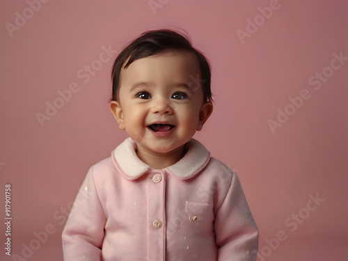 Cute boy baby laugh in studio background