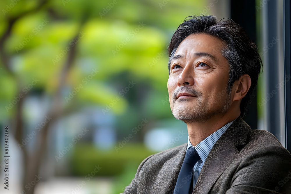 A confident man gazes thoughtfully into the distance, showcasing a moment of introspection in a serene environment. A confident man gazes thoughtfully into the distance, showcasing a moment of introspection in a serene environment.