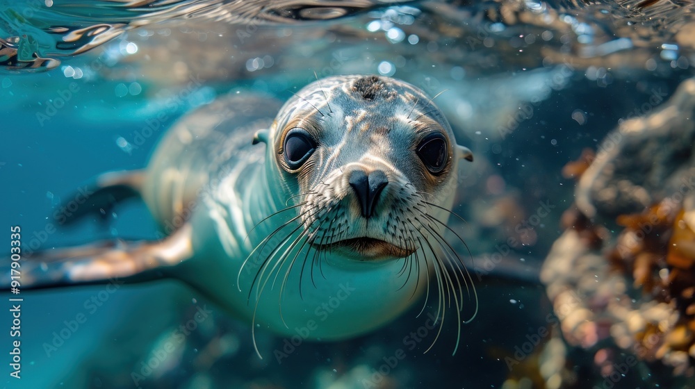 Fototapeta premium Curious Sea Lion Underwater