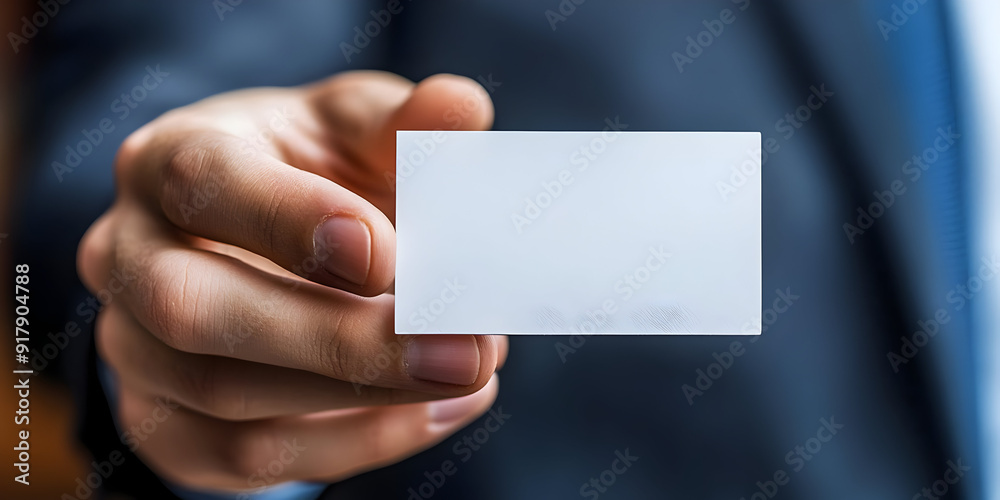 A close-up of a person holding a blank business card, perfect for showcasing professional networking and branding. A close-up of a person holding a blank business card, perfect for showcasing professional networking and branding.